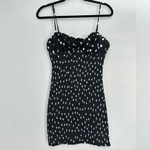 h:ours Revolve Bellah Mini Black Polka Dot Dress Women's Medium